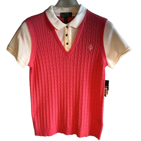 Ralph Lauren Sweaters - L-RL -Lauren Active Women's Preppy Golf Sweater Shirt - XL Pink White -NWT